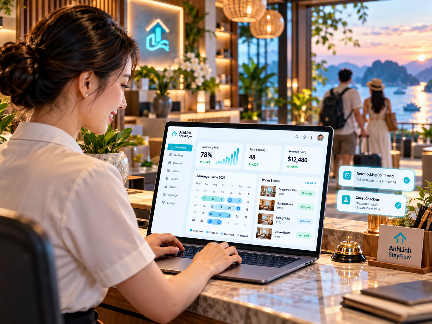 Lễ tân dùng AnhLinh StayFlow
